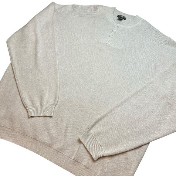 Vintage Eddie Bauer Henley Sweater Mens 4XL Tall Beige Cotton Textured Australia